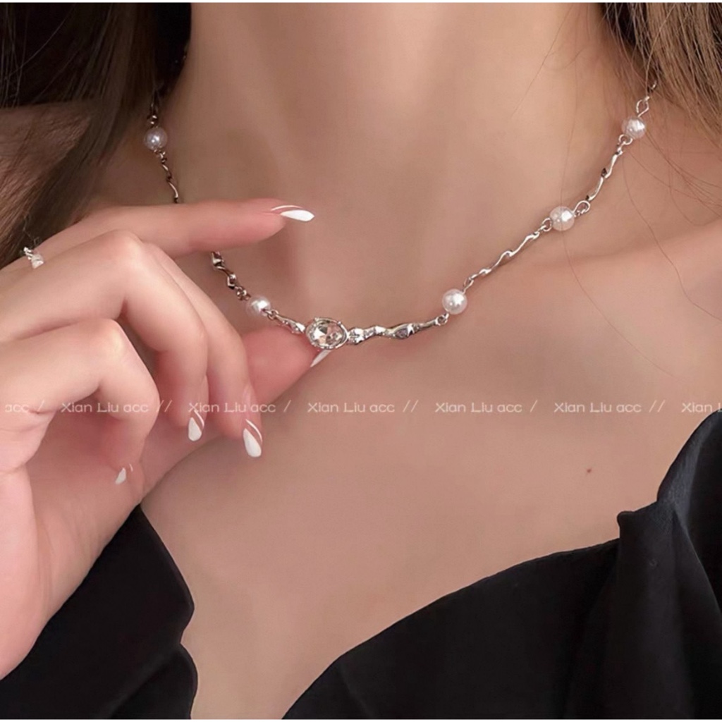 ✨mendy 💕台灣現貨 當日寄出💕ins 甜酷風 個性百搭 不規則珍珠鋯石項鍊 頸鍊