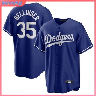 橄欖服 棒球服 街頭嘻哈 原宿BF風 復古刺繡字母 棒球服 Dodgers35號Cody Bellinger球衣運動服男