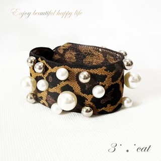 時尚豹紋珍珠髮圈 Fashionable leopard print pearl hairband