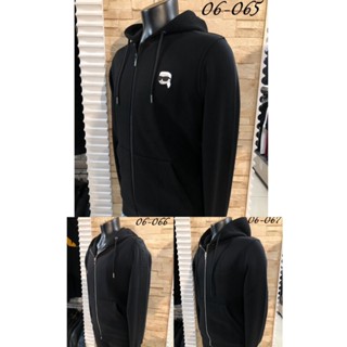 高雄凡賽斯歐洲精品 KARL LAGERFELD 卡爾拉格斐 左胸 背後 卡爾頭像 袖子織帶字型 黑色 連帽外套 外套