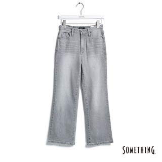 SOMETHING 女款 LISA丹寧九分靴型喇叭褲(麻灰色)