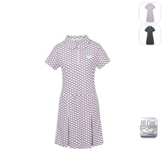 【FILA】女性 GOLF 高爾夫 滿版 吸濕排汗 針織洋裝-白色 5DRY-6019-WT