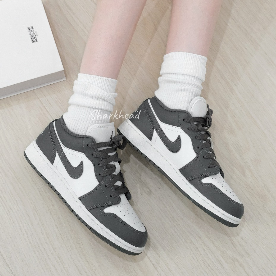 【Sharkhead】現貨 Nike Air Jordan 1 Low 灰白 深灰 灰色 皮革 553560-044