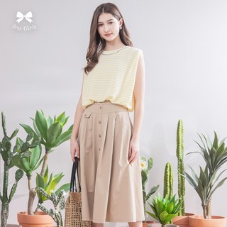 Iris Girls 艾莉詩 法式優雅抓褶長裙-淺卡其 51231