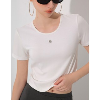 AIR SPACE 品牌LOGO綴飾短袖短版TEE(白/藍/咖啡/深灰) 女裝 現貨