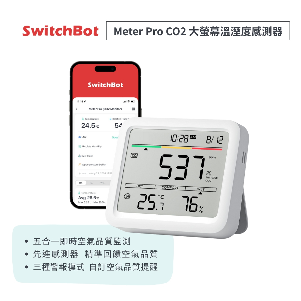 【SwitchBot】Meter Pro 大螢幕溫溼度感測器 (含天氣資訊/CO2感測)