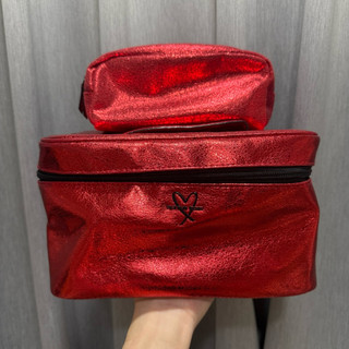 VICTORIA’S SECRET 維多利亞的秘密 子母手提化妝包 金屬紅