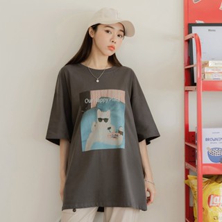 OB嚴選 純棉快樂貓咪印花寬鬆短袖上衣 《AB20601》大尺碼/女裝/現貨