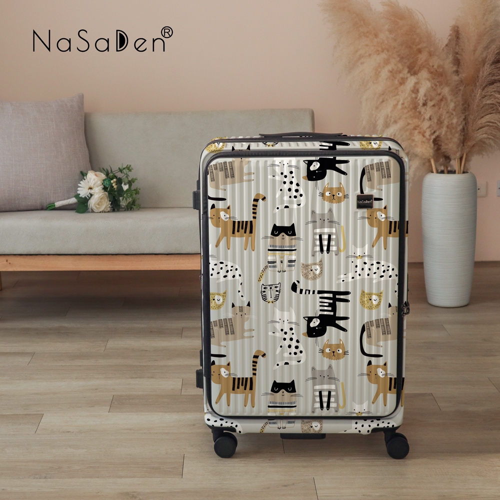 NaSaDen納莎登 德國品牌 萊茵系列 前開式 可擴充 上掀式 行李箱/旅行箱 25吋/29吋 經典印花 斑點條紋喵