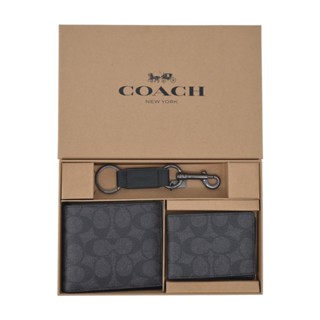 COACH 滿版 LOGO PVC男款8卡短夾禮盒(附證件夾/炭黑)｜100%原廠真品｜JS Maxx官方旗艦館