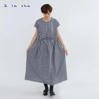 a la sha 【全新、深藍F/黑F】 格紋抽繩造型洋裝👗