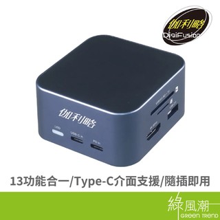 GALILEO 伽利略 Type-C 13 in 1 4K60 HDMI+網絡卡+讀卡機 多功能轉接器 轉換/轉 綠風潮