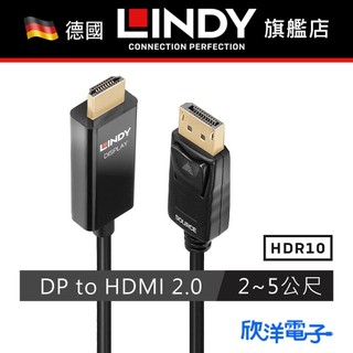 LINDY 林帝 DP to HDMI 主動式DISPLAYPORT TO HDMI 2.0 HDR 轉接線 40926