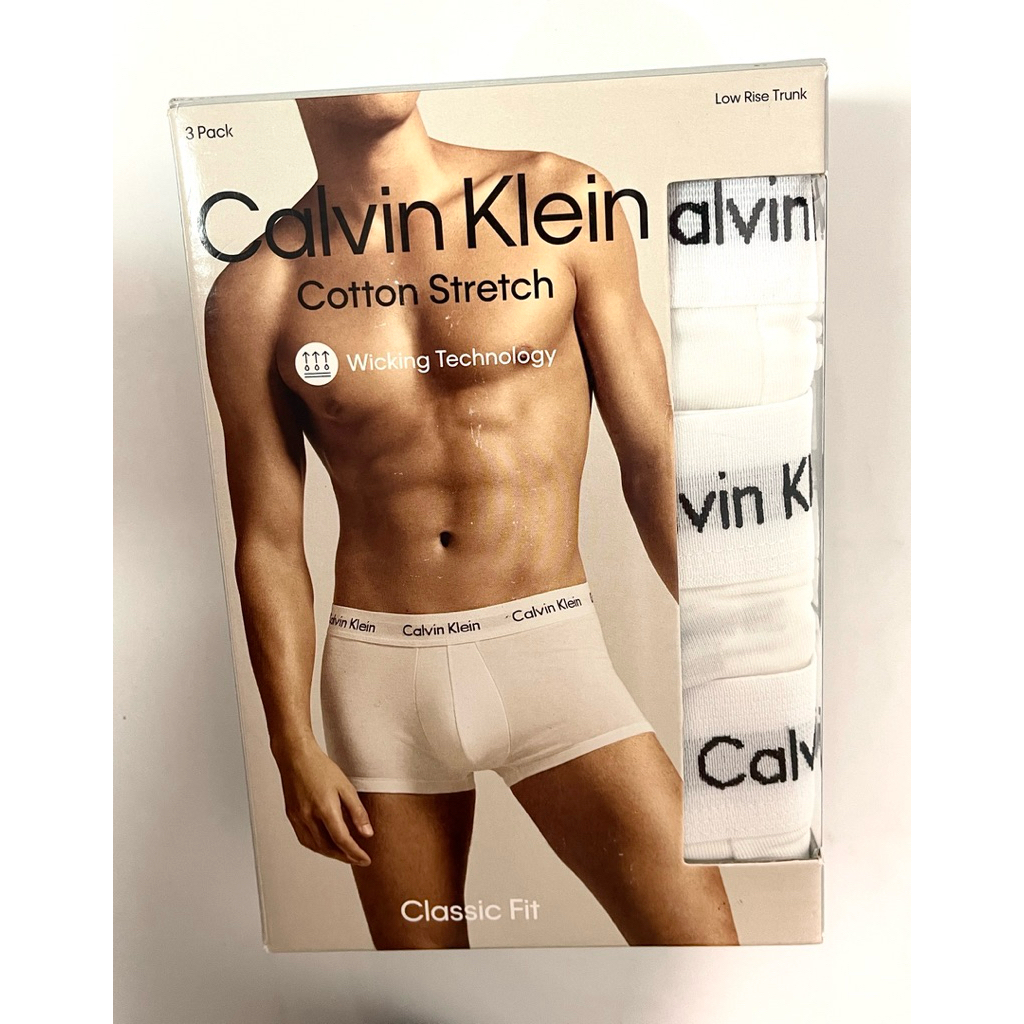 CK-Calvin Klein Cotton Stretch 男大人白色短版四角內褲-3件組盒裝