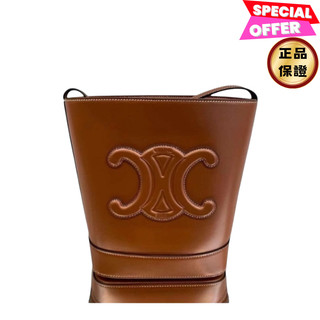 Celine 113783 小款皮革 Cuir 凱旋門水桶包 黃褐色