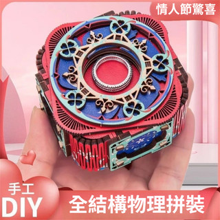 台灣出貨 DIY 送朋友/閨蜜/小孩禮物 手工木質 拚裝DIY 八音首飾盒 機關音樂盒 機關木質八音盒 立體拼圖 首飾盒