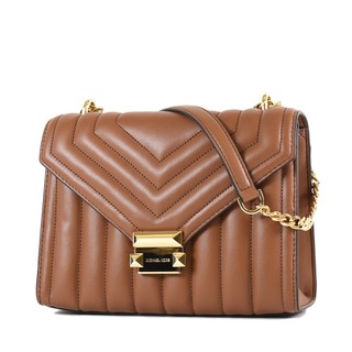 MICHAEL KORS WHITNEY 絎縫皮革翻蓋磁釦肩背/斜背二用包-焦糖色/中【美國正品現貨】