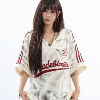 #女裝 #大碼 【美式POLO領鏤空針織衣】