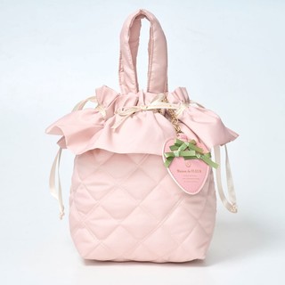 [瑞絲小舖]~日雜附錄限定Maison de FLEUR粉奶色菱格紋絎縫手提包+草莓吊飾掛件(兩件組) 托特包 手提袋