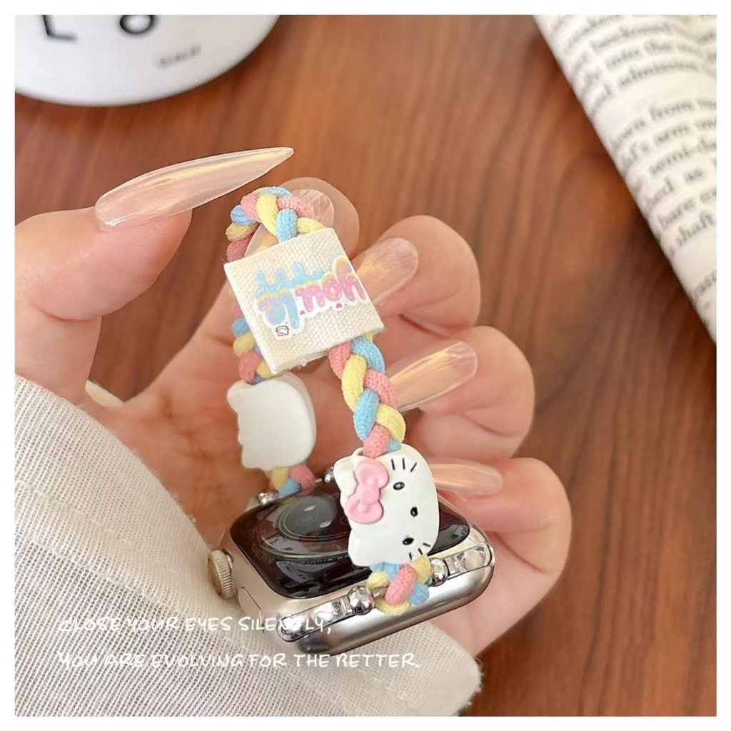 適用iwatch10蘋果手錶applewatch9錶帶 可愛卡通kitty彈力皮筋發圈s8網紅s7透氣Ultra2小眾