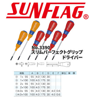 勇桑 含稅 日本製 SUNFLAG 新龜 NO.3390 細軸 電工起子 螺絲起子 起子