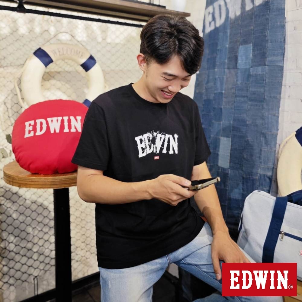 EDWIN 男款 網路獨家 能量爆炸LOGO短袖T恤(黑色)