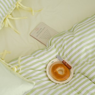 翔仔居家 華爾紗 薄被套 / 鋪棉兩用被套【開心果優格 / 檸檬優格】單人 / 雙人 條紋被套 棉被 兩用被 純棉被套