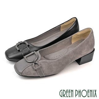 【GREEN PHOENIX 波兒德】女 跟鞋 包鞋 中跟 粗跟 全真皮 通勤 上班 宴會 台灣製U27-28832