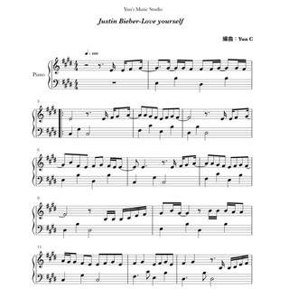 《Justin Bieber-Love Yourself》鋼琴譜 簡易版 / Yun’s Music Studio