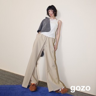 【gozo】A｜好比例配色壓線裙片造型寬褲(深咖/淺卡其 F) | 女裝 顯瘦 休閒