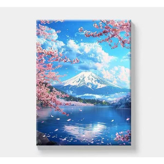 油彩畫 櫻花 油畫 DIY數字油畫填色數字油畫diy風景花卉日本富士山