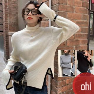 【ohi】內搭打底衫 設計感小眾 高領毛衣 別緻高級獨特上衣 休閒百搭 上衣 針織衫 秋款女裝 GWD1605