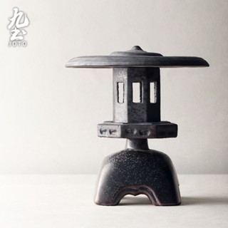 九土日式粗陶復古香爐燭臺創意手工氣氛蠟燭香薰仿亭建築燭臺復古精油燈爐融蠟燈蠟燭暖燈長安燈香氛蠟燭燈蠟燭架PJR0077
