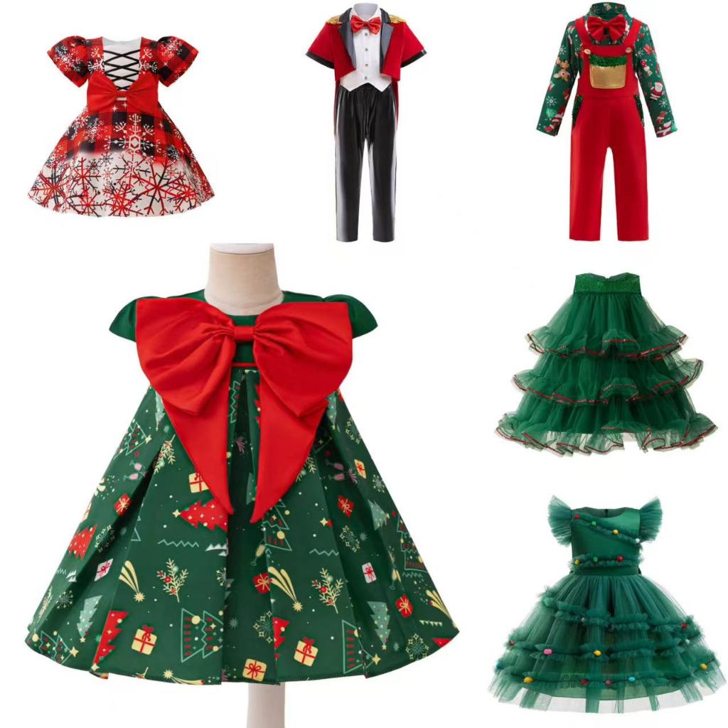 【Cherry】兒童歐美夏季款聖誕節耶誕節晚禮服洋裝女童男童公主裙紅綠主題聖誕樹裝扮girl dress 1225