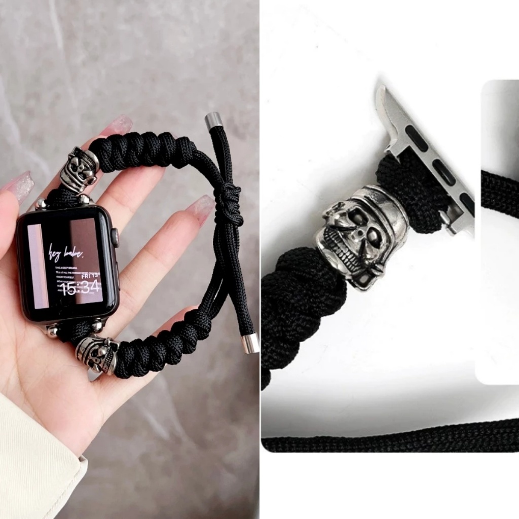 潮流 骷髏頭尼龍編繩錶帶 AppleWatch蘋果手錶錶帶 戶外S9錶帶 iwatchs錶帶9/8/7 蘋果錶帶全系列