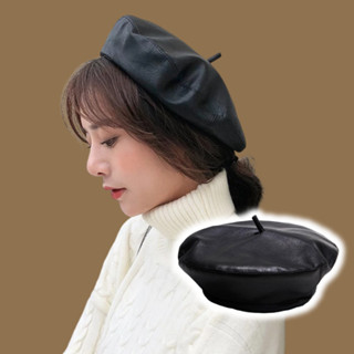 現貨-網紅同款柔軟pu皮質貝雷帽秋南瓜藝術復古蓓蕾畫家帽女潮韓國冬季