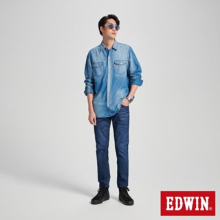 EDWIN 男款 基本牛仔長袖襯衫(拔洗藍)