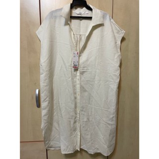 uniqlo女裝亞麻混紡長版襯衫(全新未拆牌)