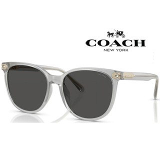 【原廠公司貨】COACH 亞洲版 時尚太陽眼鏡 框面精緻水鑽設計 HC8414BD 561487 透灰框深灰鏡片