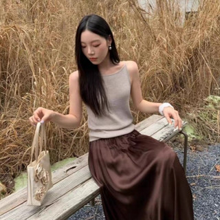 CHILL現貨 2025早春韓系細肩帶針織背心 無袖背心 小可愛 針織上衣 女生 顯瘦針織上衣 素色 合身 女生 預購