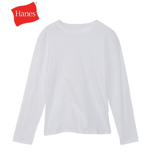 【Hanes】官方直營 女款-GLOBAL VALUE系列 100%棉長袖T恤 -白色（HW4EY103-010）