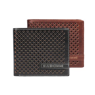 【ELLE HOMME】ELLE 菱格紋 3卡1窗格 皮夾/短夾/男夾(黑色/咖啡色)