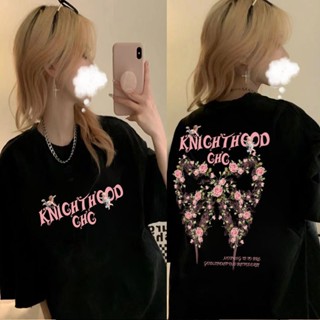 🔥買五件送一件 蝴蝶印花短袖t恤女 簡約字母 短版 短袖 短板韓系上衣 純棉t恤 oversize 寬鬆上衣 短t大尺碼