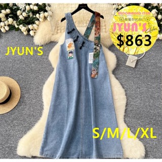 JYUN'S 秋季新款文藝復古牛仔背帶裙設計趣味印花盤扣寬鬆洋裝背帶裙吊帶裙1色S~XL預購