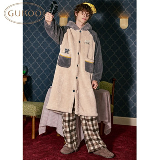 預購Gukoo/果殼睡袍男冬季迪士尼聯名新款毛絨保暖簡約男家居服睡袍