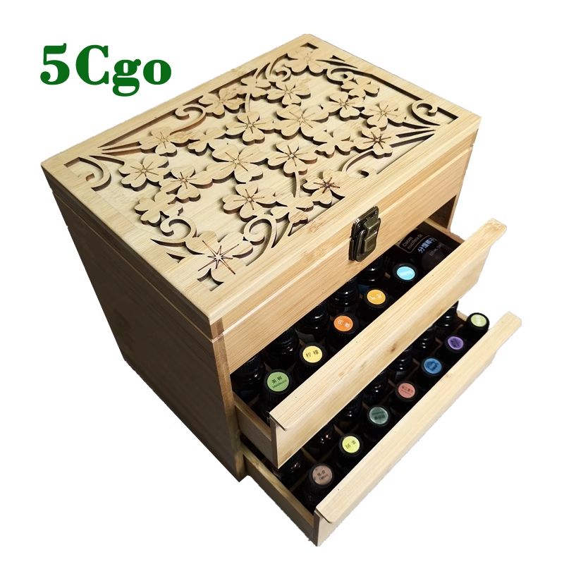5Cgo.【鴿樓】四葉草雕刻三層doterra多特瑞精油收納盒竹子精油箱竹制收納箱t589313872135