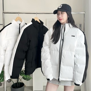 【KT USA】FCMM 黑白拼接 羽絨外套 刺繡小標 韓團Treasure 同款 韓國羽絨服 立領 撞色 情侶外套