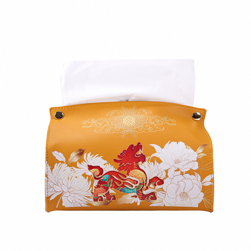 【風水好好玩】花開富貴貔貅面紙套(衛生紙套 抽取式面紙盒 車用面紙盒 收納面紙盒 居家生活 神獸 牡丹花 開運)