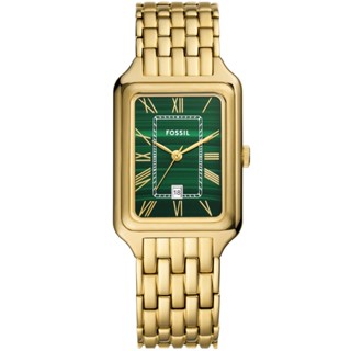 FOSSIL / 復古方形 羅馬刻度 小巧典雅 日期 不鏽鋼手錶 孔雀石綠x鍍金 / ES5341 / 26mm