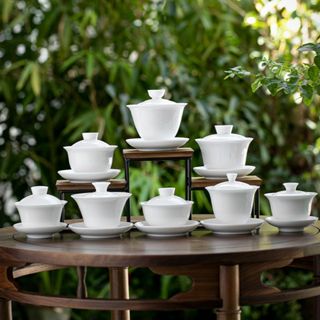 北島-白瓷 三才泡茶蓋碗 功夫茶具套裝 泡茶壺 茶具組 大小號 陶瓷杯 茶碗 可客製化
